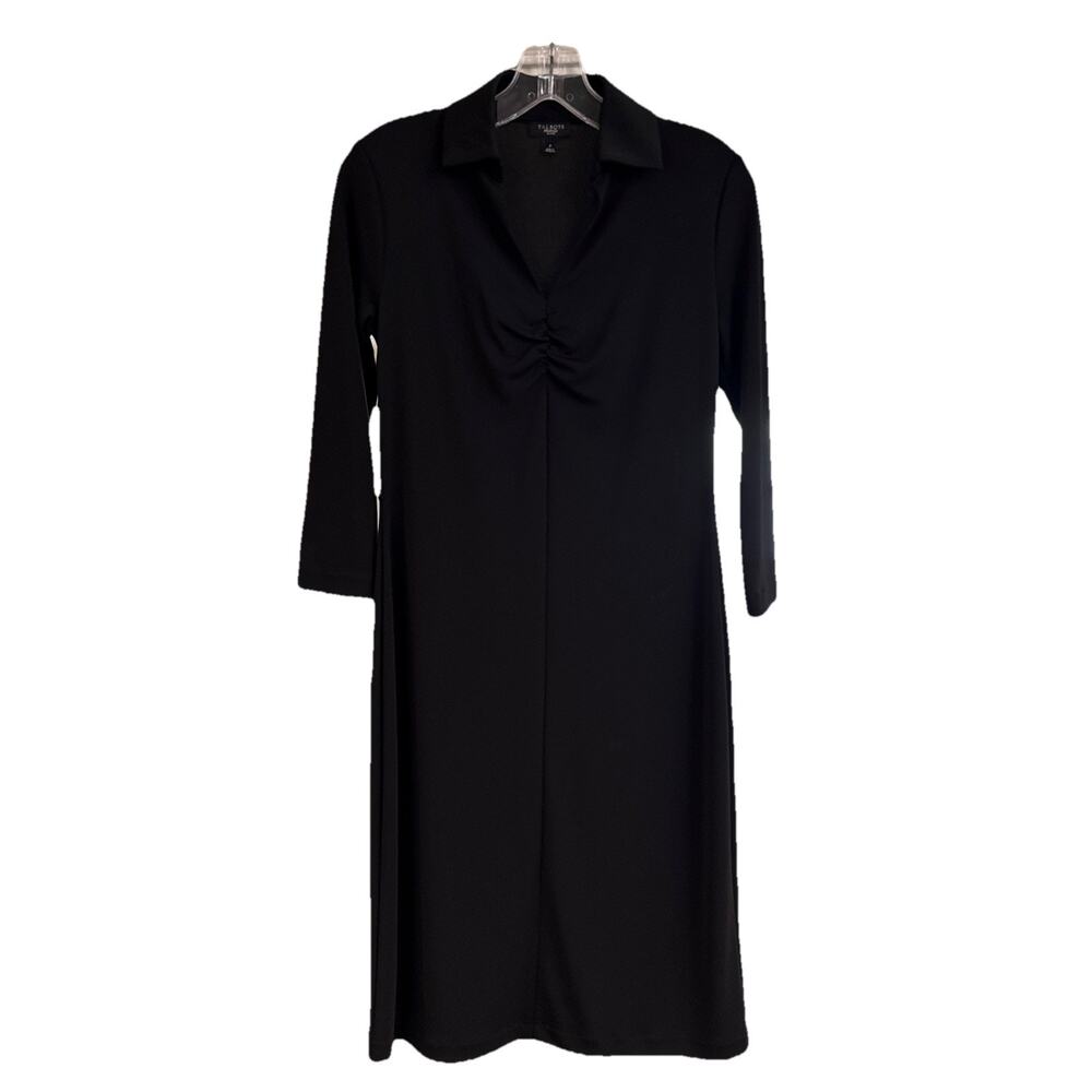 Women’s Talbots Petites Size P Black Shift Dress, Polyester, Belted, Long Sleeve